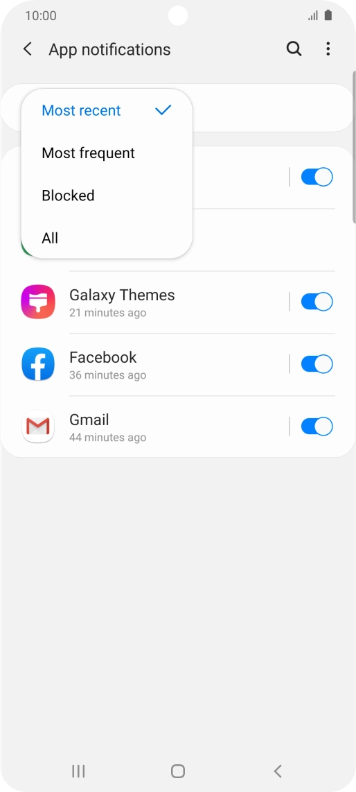 Press the required setting.