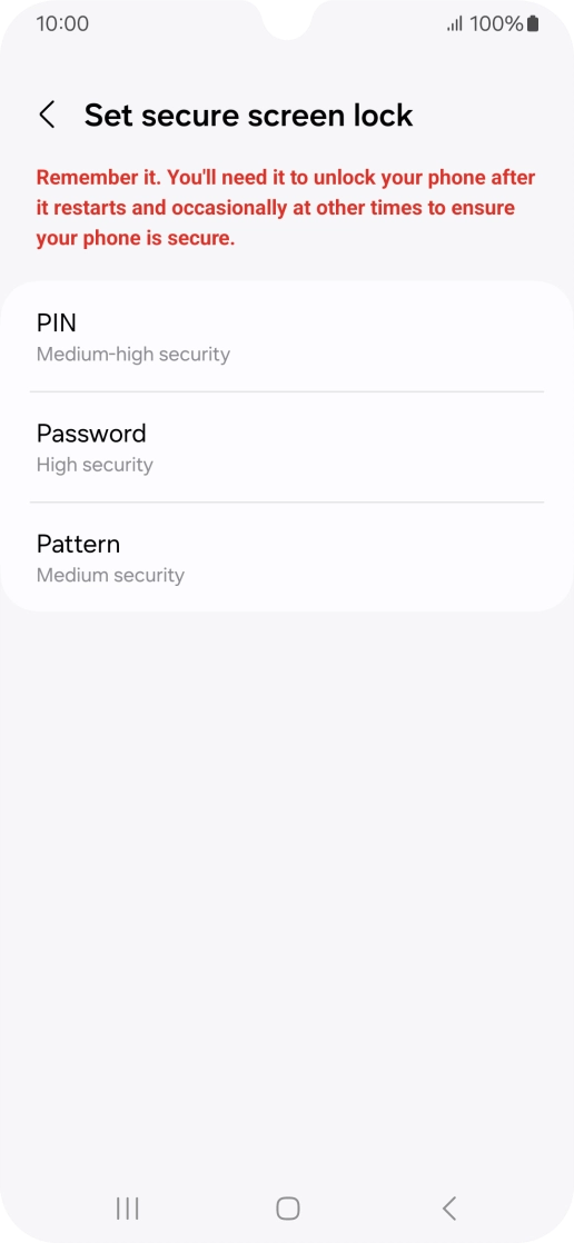 Press the required phone lock code and follow the instructions on the screen to create an additional phone lock code.