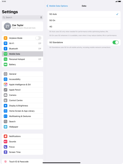 To turn on automatic switch between 5G and 4G, press 5G Auto.