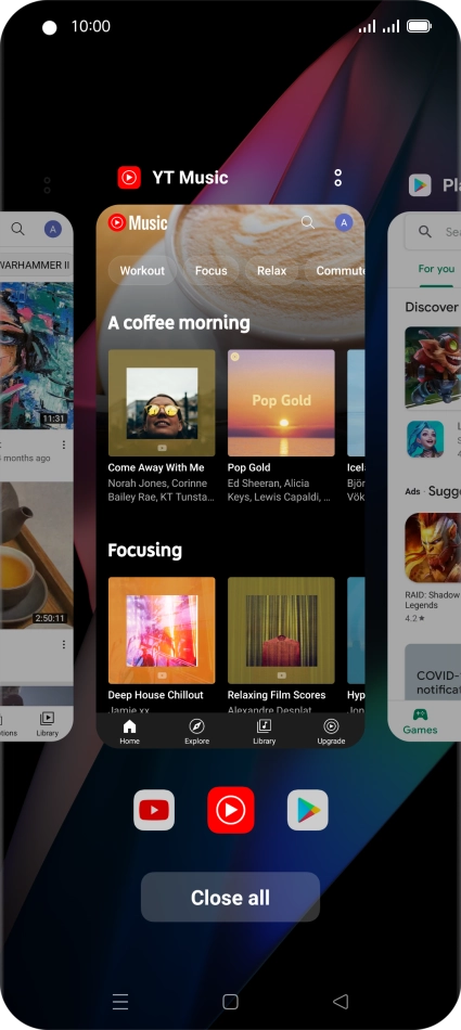 To end one running application, slide your finger upwards on the required application.