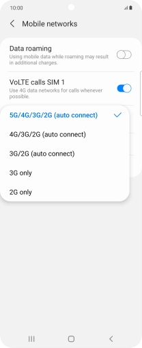 Press the required network mode.
