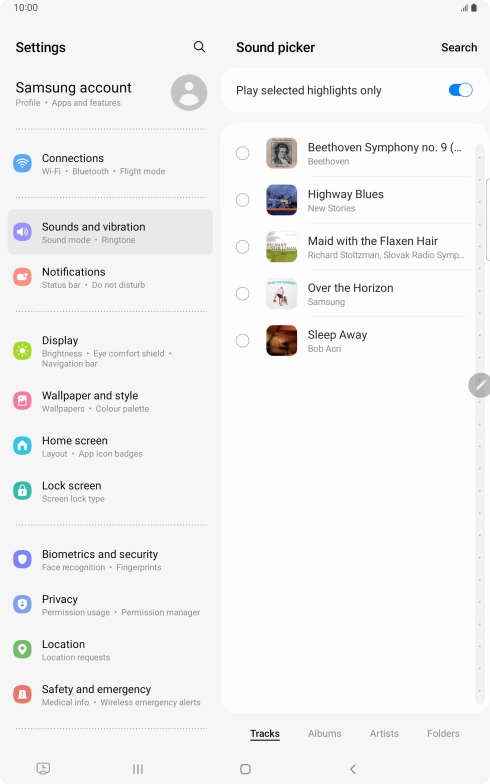Press the required ring tones to hear them.