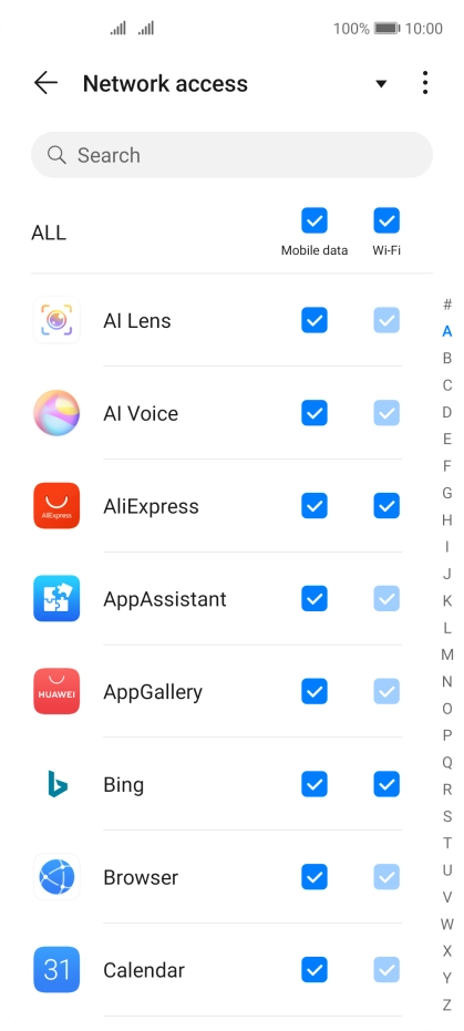 Press the field next to the application name in the 
