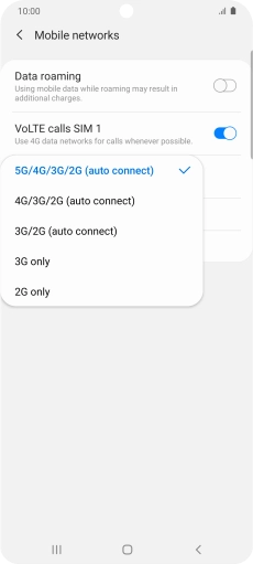 Press the required network mode.