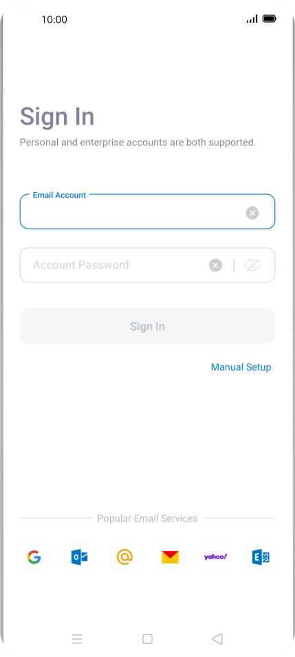 Press Account Password and key in the password for your email account.