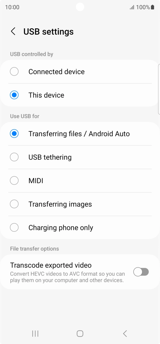 Press Transferring files / Android Auto.
