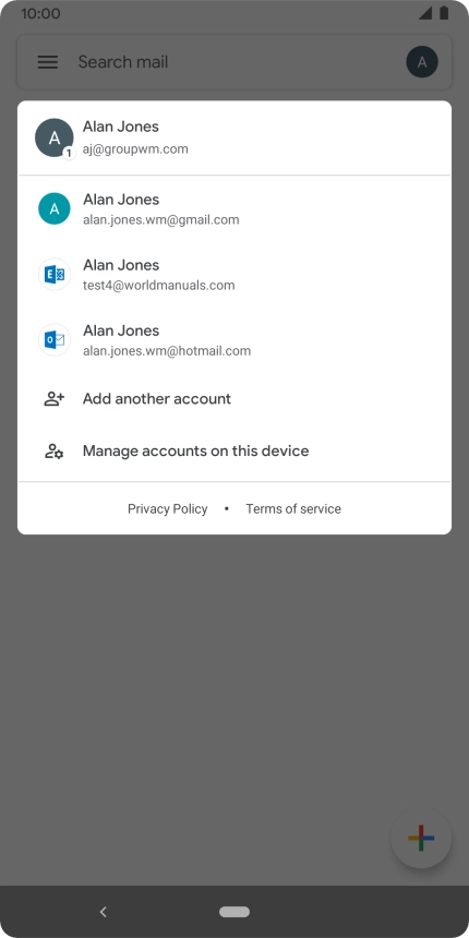 Press the required email account.