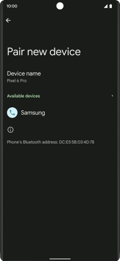 Press the required Bluetooth device and follow the instructions on the screen to pair the device with your phone.