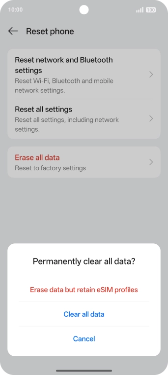 Press the required setting.