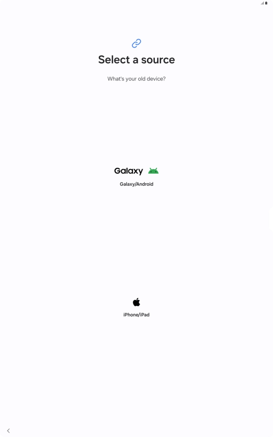 Press the required setting and follow the instructions on the screen to transfer content from another device.