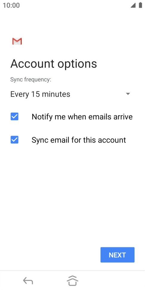 If this screen is displayed, you email account has been recognised and set up automatically. Follow the instructions on the screen to key in more information and finish setting up your phone.