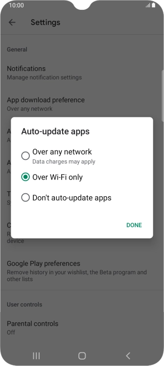 To turn on automatic update of apps using mobile network, press Over any network.