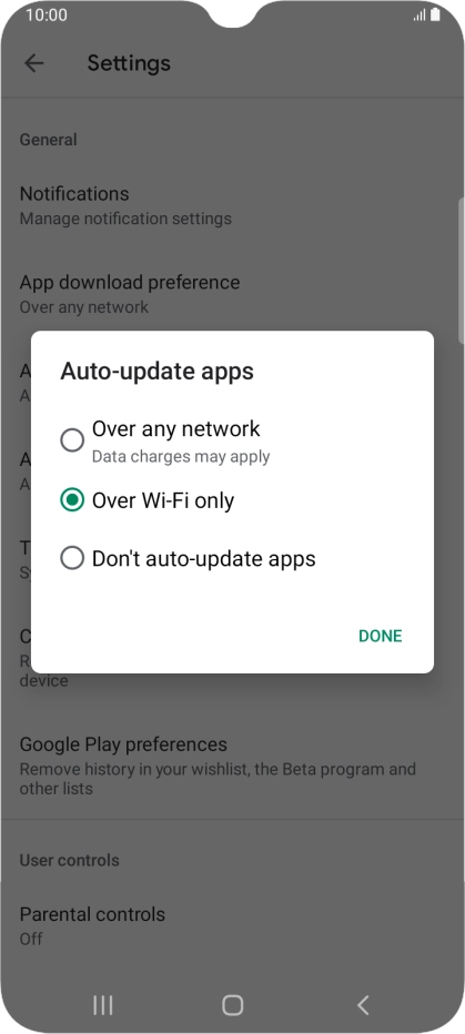 To turn on automatic update of apps using mobile network, press Over any network.