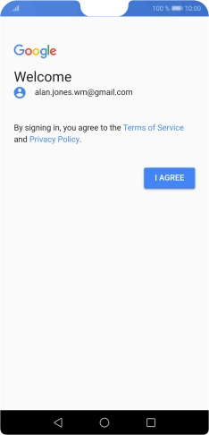 Press I AGREE and follow the instructions on the screen to select settings for your Google account.