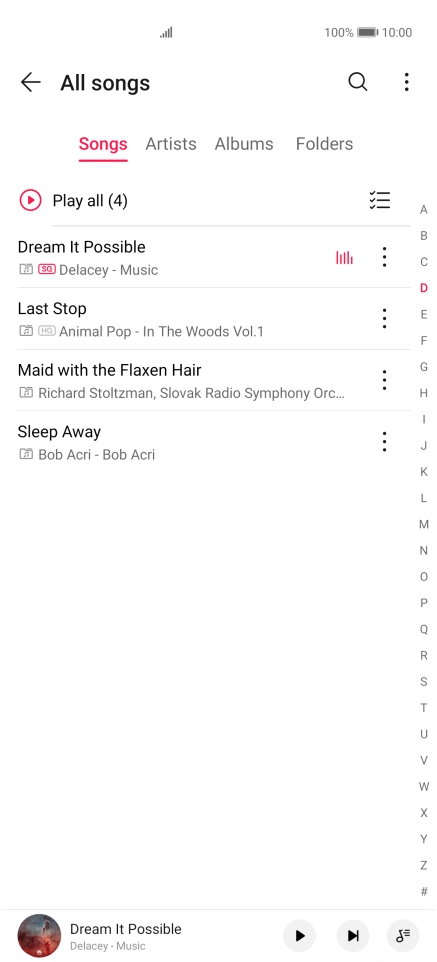 Press the required category and go to the required audio file.