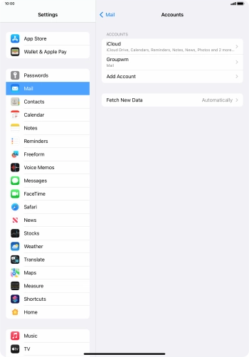 Press the name of the email account you've just set up.