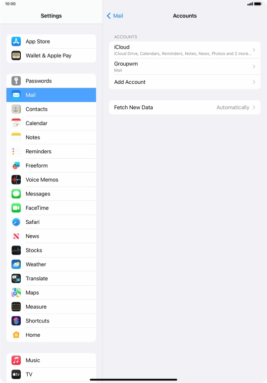 Press the name of the email account you've just set up.