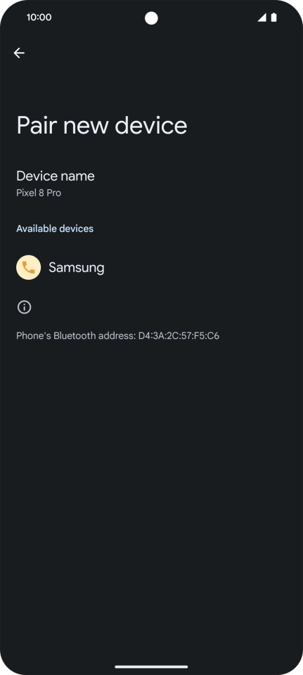 Press the required Bluetooth device and follow the instructions on the screen to pair the device with your phone.