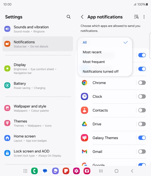 Press the required setting.