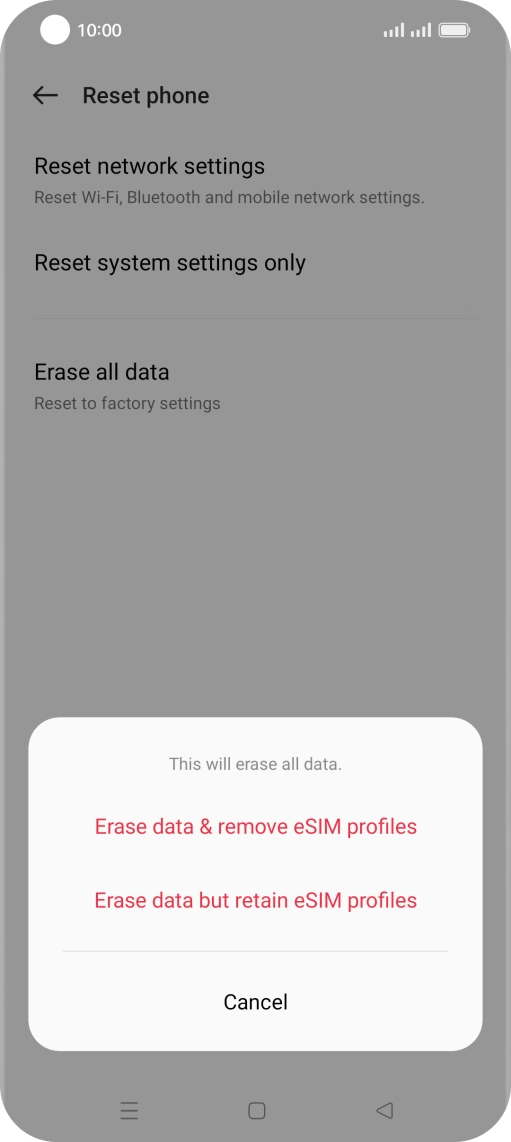 Press the required setting.