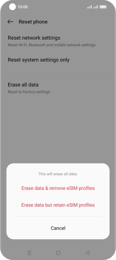 Press the required setting.