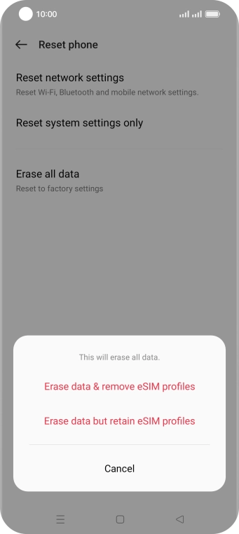 Press the required setting.