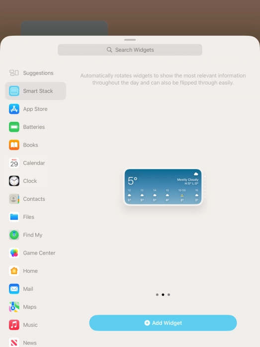 Slide your finger right or left on the screen to select the required widget size.