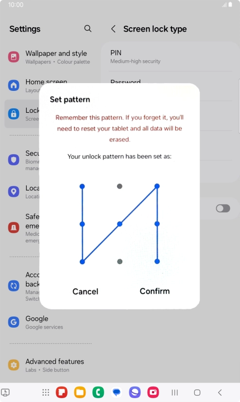 Repeat the selected lock code and press Confirm.