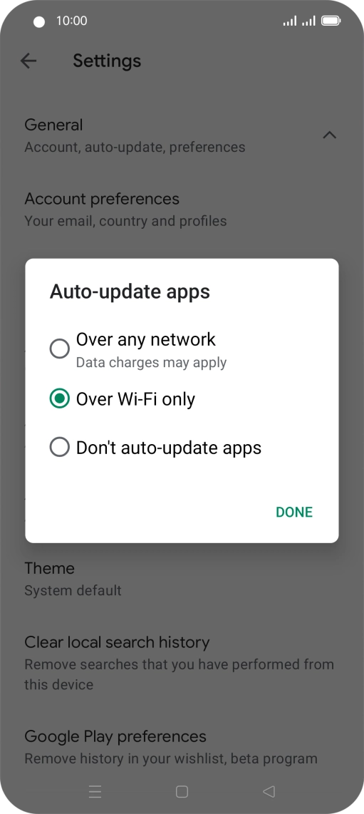 To turn on automatic update of apps using mobile network, press Over any network.