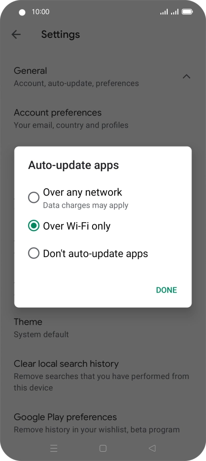 To turn on automatic update of apps using mobile network, press Over any network.