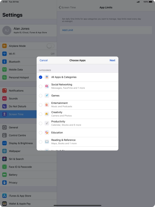 Press the fields next to the required categories.