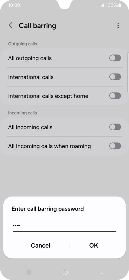 Key in your barring password and press OK.