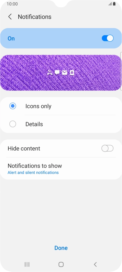 Press the required settings to turn them on or off.