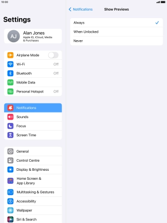 To select notification preview on the lock screen, press Always.