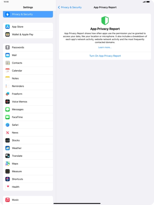 Press Turn On App Privacy Report to turn on the function.