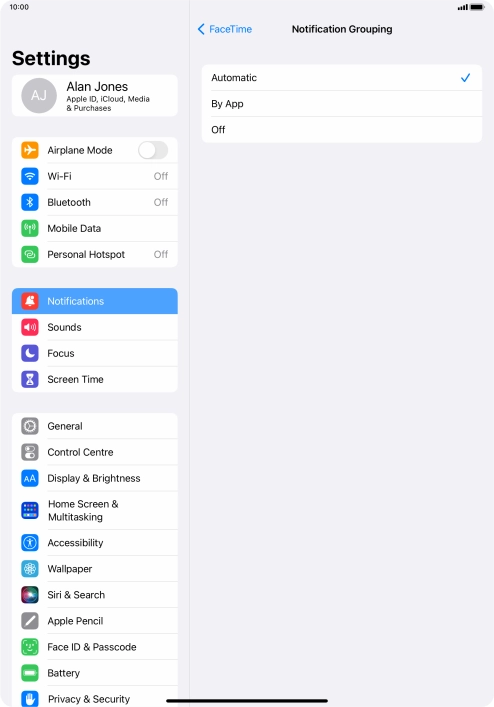 Press the required setting.