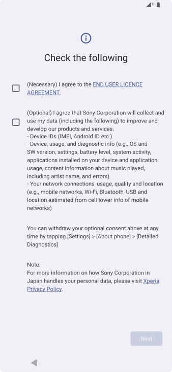 Press the fields next to the required settings to select them.