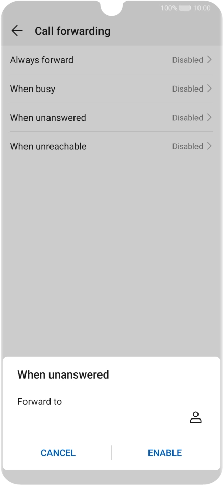 Key in +447953222222 and press ENABLE.