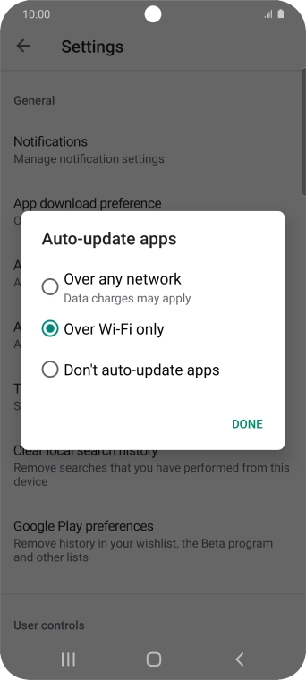 To turn on automatic update of apps using mobile network, press Over any network.