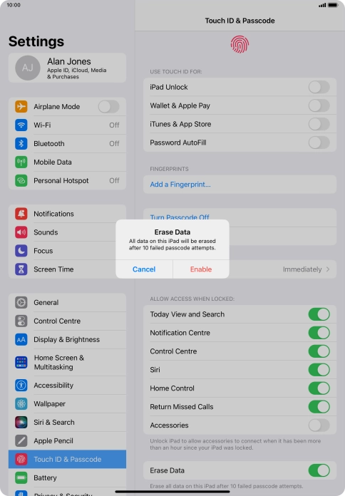 If you turn on the function, press Enable.