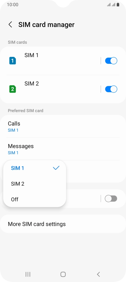 Press the required setting.
