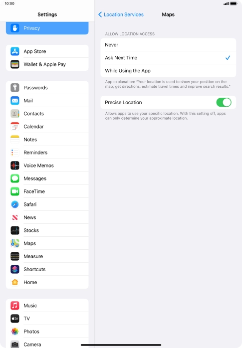 Press the required setting to turn the function on or off.