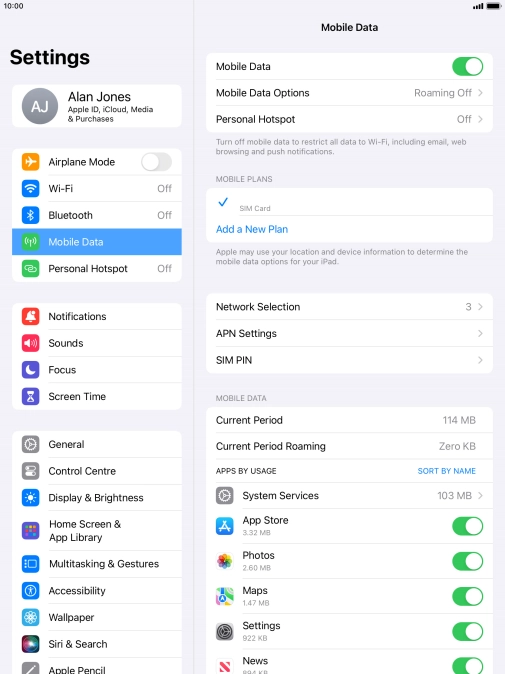 Press Mobile Data Options.