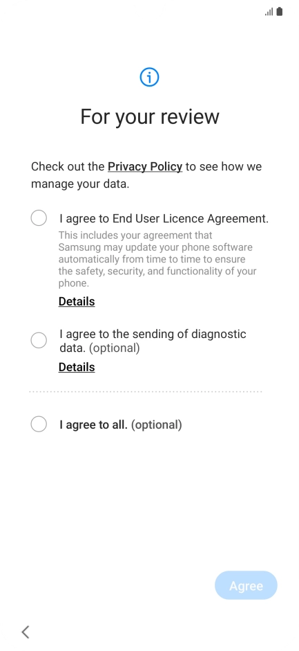 Press the fields next to the required settings to select them.