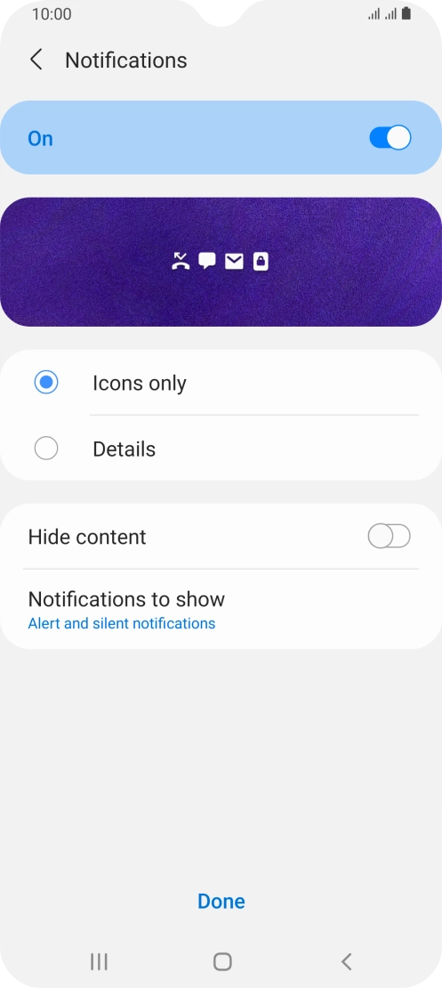 Press the required settings to turn them on or off.