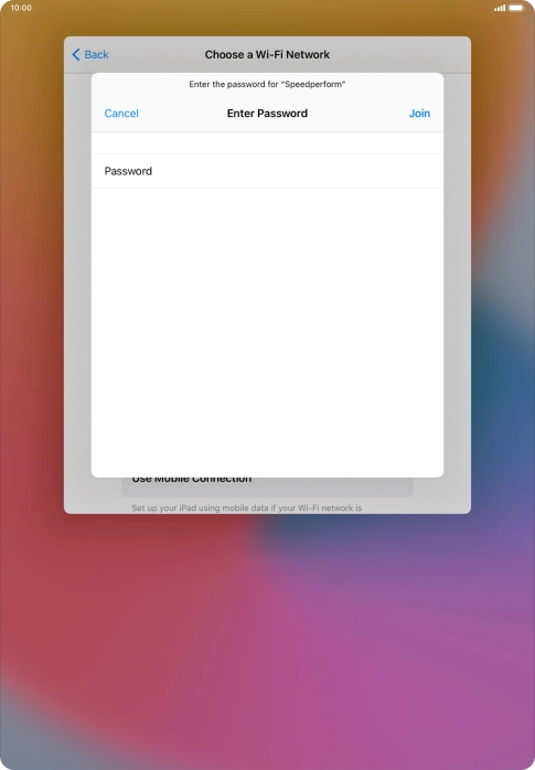 Key in the password for the Wi-Fi network and press Join.