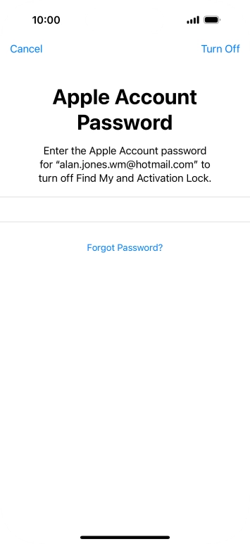 Key in the password for your Apple ID and press Turn Off. Wait a moment while the factory default settings are restored. Follow the instructions on the screen to set up your phone and prepare it for use.