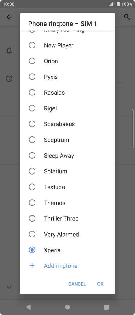 Press the required ring tone to select it.