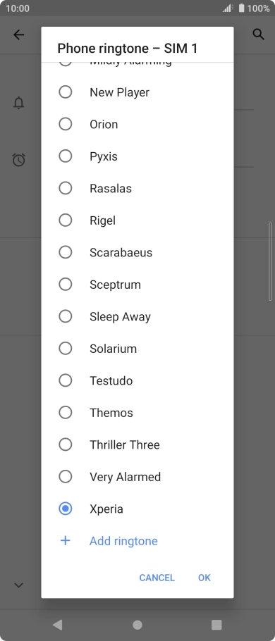 Press the required ring tone to select it.