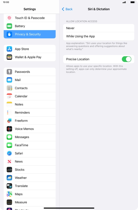 Press the required setting to turn the function on or off.